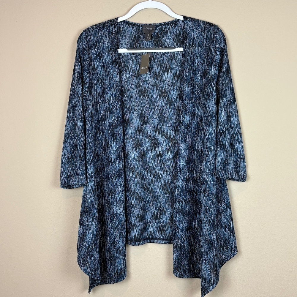 NWT Travelers Collection by Chico's Tiffany Alaskan Blue Semi Sheer Cardigan